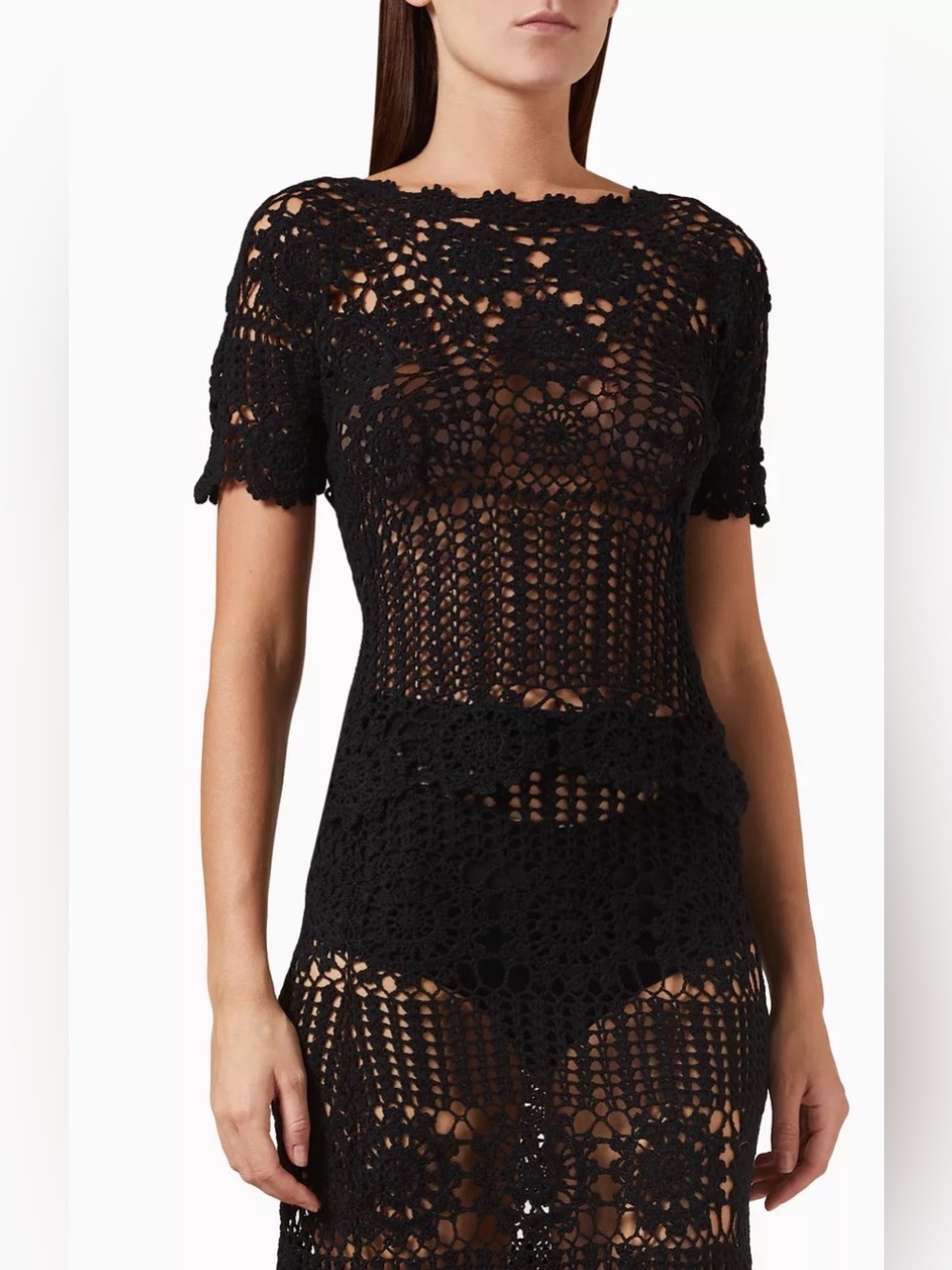 Norma Kamali Black Off Shoulder Crochet Top Size L NWT
